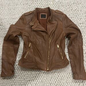 Zara Tan Leather Jacket with Gold Accents